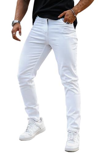 Heyfanne Mens Slim Fit Jeans Stretchy Denim Pants for Men Slim Leg All White 30x30, Size 30