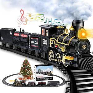 AuroTops Christmas Train Set,Kids Train Set for Under The Trees, Toys for Boys Girls with Steam Locomotive,Coal Carriage,Fuel Tank,Sounds & Lights for 3 4 5 6 7 8+Years Old