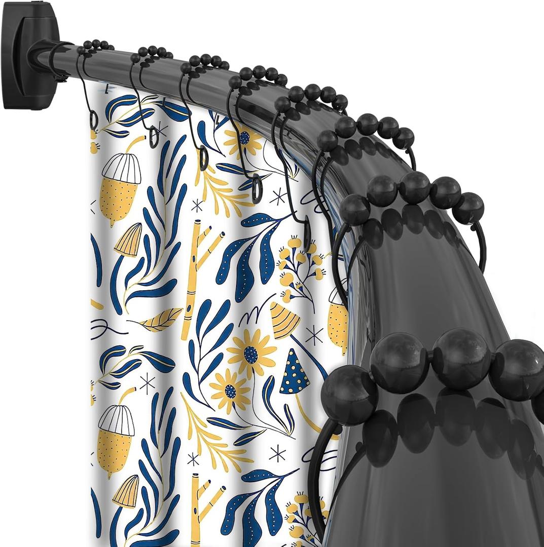 Black Curved Shower Curtain Rod Round Shower Rod Adjustable 33-78 In Stainless Steel Rustproof Bowed Shower Curtain Rods for Bathroom Bathtub Stall Rounded Curved Shower Rod Bar Need to Drill