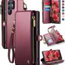 Defencase Compatible with Samsung Galaxy S22 Ultra Case Wallet with RFID Blocking Card Holder for Women, PU Leather Magnetic Snap Flip Zipper Strap Phone Case Fit for Galaxy S22 Ultra 5G, Red