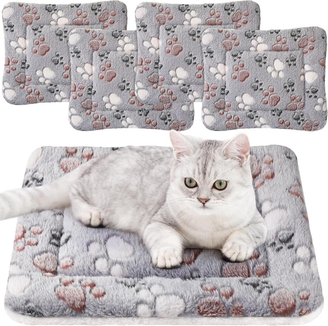Tuanse 4 Pack Ultra Soft Dog Cat Bed Mat Small Animal Guinea Pig Bed with Cute Print Reversible Fleece Dog Crate Kennel Pad Cozy Washable Thickened Hamster Pet Beds Mat(13 x 19 Inches,Light Gray)