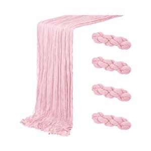 4 Pack Light Pink Cheesecloth Table Runner 20 x 120 inch Gauze Table Runners 10 FT Long,Semi Sheer Boho Cheese Cloth Fabric Table Runner Bulk for Wedding,Party,Baby Shower,Bridal Shower Decoration