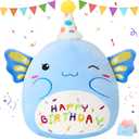 14 Birthday Axolotl Plush Pillow,Blue Axolotl Stuffed Animal Soft Plush Toy,Cute Plushie Doll Gifts for Kids & Birthday Party Decor (Normal)