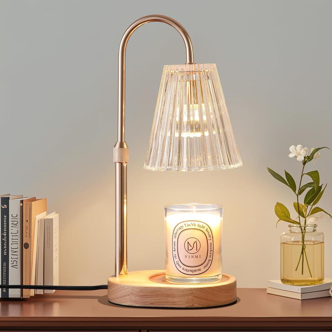 Candle Warmer Lamp WithTimer and Dimmer,Fragrance Electric Wax Melt Warmer with 2 Bulbs,Scented Jar Lamp,Mother's Day/Birthday/Christmas Gifts for Mom/Wife,Home Decor,Adjustable Height (Gold)