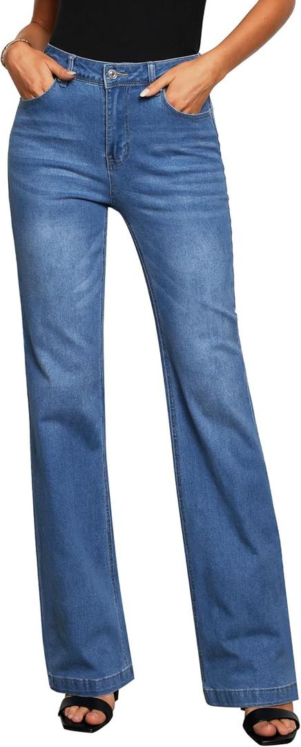 GRAPENT Womens Flare Jeans High Waisted Wide Leg Baggy Jean for Women Stretch Denim Pants (Medium, Long Lapis Longing)