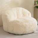 BYBYME Giant Bean Bag Chair, Faux Fur Bean Bag Couch with Filler Large Living Room Bean Bag Chairs for Adults, Big Lazy Sofa Accent Chair with Pocket Floor Chair (Beige)