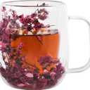 Real Flower Glass Tea Cup, Double Wall Borosilicate Coffee Mug with Preserved Flowers, Clear Aesthetic Floral Glassware, Romantic Gift for Women, Mom, Girlfriend, Mothers Day & Womens Day