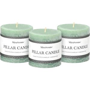 3x3 Inch Sage Green Pillar Candles - Set of 3, Long Clean Burning, Smokeless Dripless Candles for Spring Home Decor, Dinner Table, Bathroom, Rustic Decor