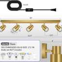 Track Lighting Plug in, 30" LED Track Light Fixtures Ceiling, Gold 5 Way Spotlight, Rotatable Head, Plug Wall Lights with 14.8FT Cord, Ceiling Lighting for Kitchen Hallway Bar(GU10, NO Bulb)