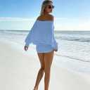 Women's Sexy Off The Shoulder Batwing Dress Loose Fit Ruched Casual Going Out Long Sleeve Night Club Mini Dress (Blue, M)