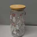 24 Set Christmas Glass Cups 16 oz Drinking Glasses with Bamboo Lids and Straws Christmas Iced Coffee Cup Drinkware Santa Snowflake Tumbler Holiday Mugs Xmas Gift for Women Mom, Red Style