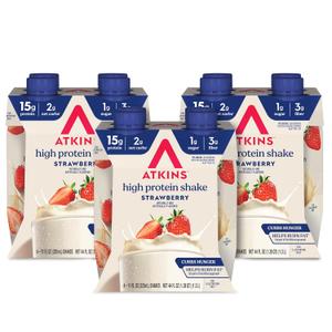 Atkins Strawberry Flavored Protein Shake, High Protein, Low Glycemic, Low Sugar and Low Carb, Keto Friendly, Gluten Free, 12 Count, BB: 01/03/26  