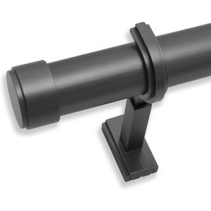 Luxury Fixed Length Curtain Rod, 3.5 ft, Matte Graphite 1 1/4" Rod Set, Non-Adjustable, Single Piece Rod, Designer Metal Adjustable Brackets Hide Mounting Screws, End Caps, Hardware