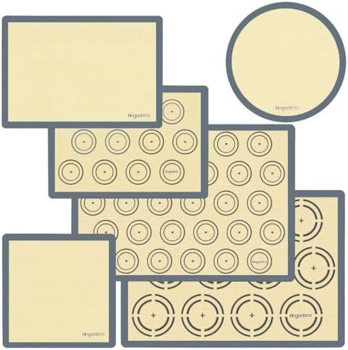 Silicone Baking Mat Set of 6, Non-Stick & Easy Clean Food Grade Reusable Baking Mat, Silicon Baking Mats Oven Liner Sheet, Round & Square Cake Mat, Pastry Board Rolling Dough Mats for Macaron Cookie