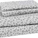 Amazon Basics Lightweight Breathable Super Soft Microfiber 4-Piece Bed Sheet Set, Wrinkle Resistant with 14-inch Deep Pockets, Queen, Gray Cheetah, Printed