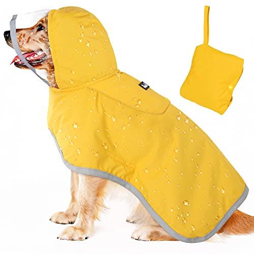 Slow Dog Raincoat, Adjustable Dog Rain Jacket with Clear Hooded Double Layer for Large Medium Small Dogs Puppies, Waterproof Rain Coat Poncho with Reflective Storage Pocket & Rim (Yellow, XXL)