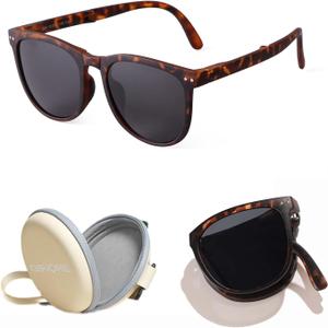 GIFIORE Folding Polarized Sunglasses for Women Men Foldable Driving Anti-glare Sun Glasses with Case,Ultralight 19g (Tortoise Shell Frame/ Grey Lens)