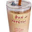 15oz Glass Tumbler with Straw and Lid, Cute Iced Coffee Cups, Aesthetic Glass Cups, Coffee Tumbler, Water Cup, Matcha Cup, Drinking Glasses (Bon Apptit) (Word)