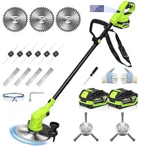 VOERJIA 21V Lightweight Weed Wacker, Cordless String Trimmer & Brush Cutter with Edging Wheels, 4-in-1 Electric, 2x 4.0Ah Battery & LCD Display & Strap, Foldable Edger with Wire Brush for Patio & Yard