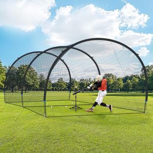 ORIENGEAR Baseball Batting Cage for Backyard, Baseball Training Equipment Netting Cages, Golf Softball Baseball Nets for Batting with Frame and Net, Hitting and Pitching Practice (20FT, Open Ended)