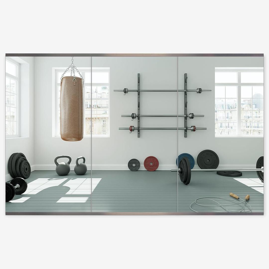 Honyee Home Gym Mirror, 48" x 24" x 3PCS, Wall Mounted Frameless Mirror with Polished Edge, Tempered Glass Mirror, Large Workout Mirror for Home Gym/Yoga Room/Dancing Room and More (48" x 24", 3PCS)