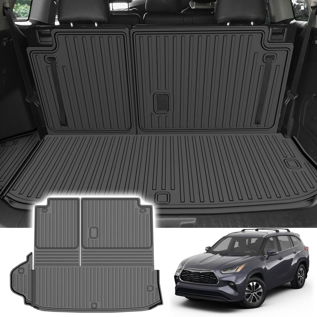 TTX LIGHTING Cargo Mat Compatible with 2020-2025 Toyota Highlander All Weather TPE Cargo Liner with Backrest Mat Protector 7 Seats Highlander Accessories (20-25 Highlander-2 in 1 Trunk Mat)