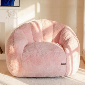 MAXYOYO Giant Bean Bag Chair, Oversized Bean Bag Couch for Adults and Kids, Faux Fur Shell-Shaped Large Chair with Filler, Stuffed Big Accent Sofa Lounge Floor Sofa for Gaming, Reading, Pink