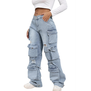 Ryehack Women’s Baggy Jeans Y2k Cargo Jeans Casual High Waist Baggy Denim Cargo Pants with Pockets Streetwear M