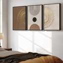 Large Framed Boho Neutral Abstract Wall Art, 3 Piece Modern Canvas Prints Paintings Artwork for Walls, Minimalist Brown Beige Gold Geometric Pictures for Living Room Hallway Bedroom Wall Decor 20x30 In