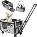 Pet Carrier with Wheels for Cats and Dogs, Pet Bag with Detachable Wheels & Washable Plush Pad, Escape-Proof Zipper & Shoulder Strap, Portable Carrier for Outdoor and Car Travel(Max. 40 lbs)