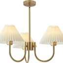 KCO Lighting 3 Light Chandelier Light Fixture Traditional Pleated Chandelier Small Vintage Entryway Chandelier Mid Century Modern Chandelier Brushed Gold Chandeliers for Dining Room