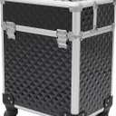 Black Rolling Makeup Train Case, Makeup Train Case with 4 Wheels, for Traveler, Stylist, Beauty, Salon, Makeup Artist, Lipstick Nail Polish Makeup Organizer Case Storage Box Luggage