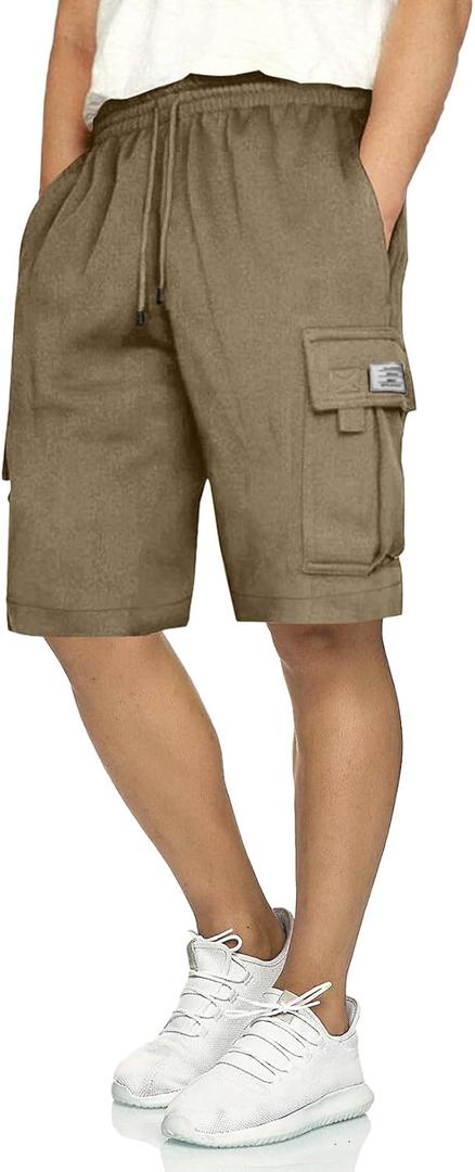 JMIERR Mens Cargo Sweat Shorts - Casual Drawstring Elastic Waist Cotton Athletic Workout Gym Jogger Shorts with 5 Pockets (S)