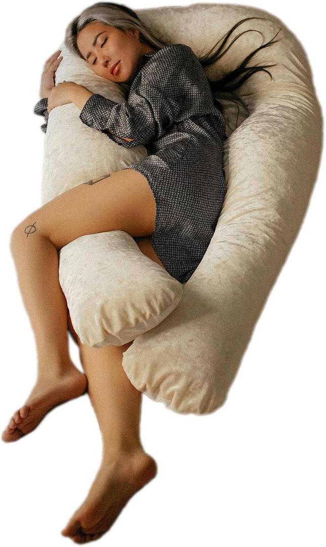 YANA 360 Body Pillow | Luxury U Shaped Pregnancy Pillow - Organic Bamboo Cotton - Shredded Cooling Gel Fill - Ergonomic Design - Double Sided - Washable