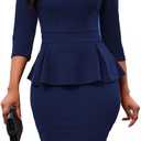 Womens Bodycon Dresses 3/ 4 Sleeve High Waist Work Business Casual Office Pencil Formal Dress Navy X-Large