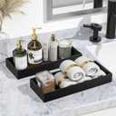 Toilet Tank Tray for Modern Black Bathroom Decor Set of 2 Toilet Tank Topper Paper Storage Decorative Organizer Box Wood Vanity Tray for Counter Decor Dresser Tops 15" x 6" x 2" (Black)