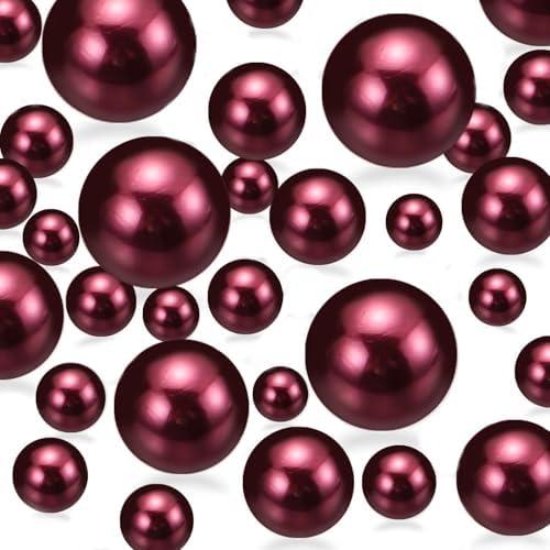 Cusmation 20mm 14mm 8mm 200PCS Wine Red Beads for Centerpiece Vases, No Hole Faux Pearl Beads, Vase Filler Pearls, Floating Candle for Home Wedding Table Decor