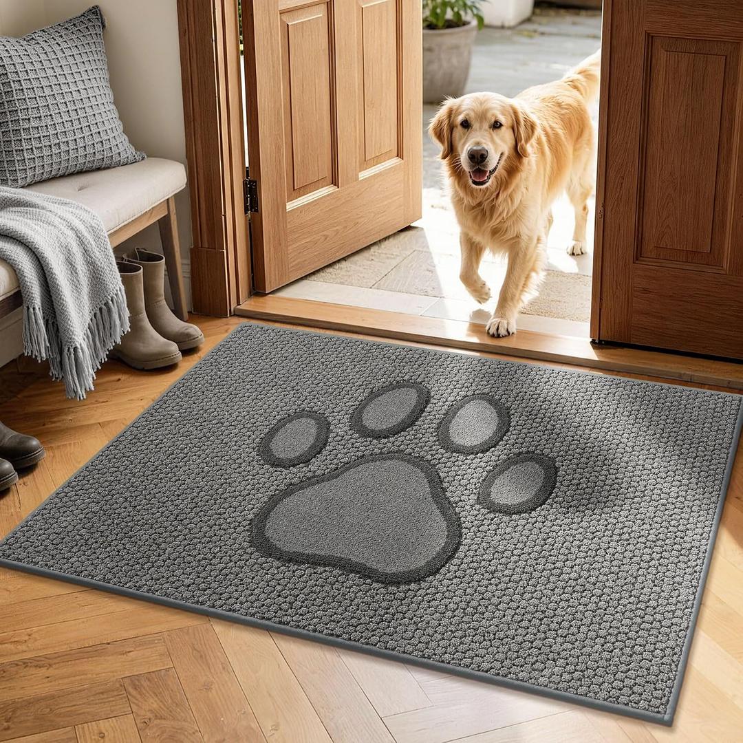 Dog Door Mat for Dirty Paws,Paw Print Indoor Entrance Rugs,32x48,Light Grey | Absorbent Washable Nonslip Welcome Dirt Trapper, Low Profile Floor Mats for Front Back Door and Entryways