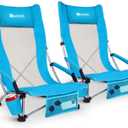 High Back Folding Beach Chair: 2 Pack Packable Lightweight Chairs Comfortable Foldable High Low Profile Sand Chair Set with Cup Holder for Adult Outdoor Concerts Lawn Camp Picnic