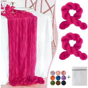 Hot Pink Cheesecloth Table Runner 2 Pack 35" Boho Gauze Table Runner 120 inches Long Runner Rustic Sheer Fabric Bulk for Baby Shower Wedding Bridal Birthday Party Table Decorations