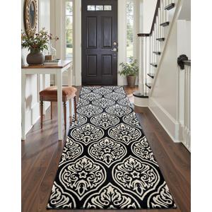 LUMI Washable Low-Pile Runner Rug Non Slip for Hallway, 2x6 Soft Carpet Absorbent Waterproof, Modern Black Area Mat Indoor High Traffic for Living Room, Entryway, Kitchen, Laundry (Slate Path)