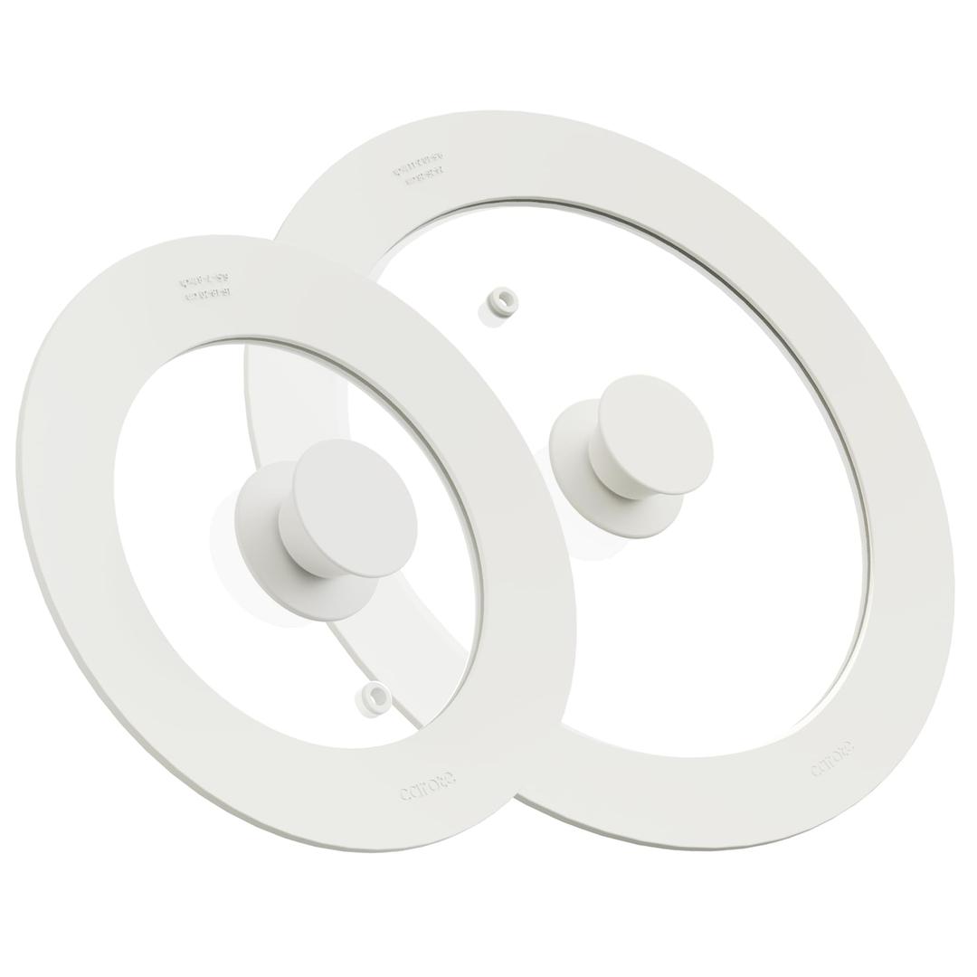 CAROTE 10" Silicone Lid for Pots, Pans and Skillets, Pot Lid With Heat Resistant Silicone Rim and Tempered Glass, White