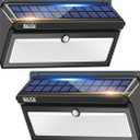 BAXIA TECHNOLOGY Solar Lights Outdoor Waterproof, 100 LED Solar Motion Sensor Lights with Wide Angle Super Bright Security Solar Wall Lights for Garden, Fence, Front Door, Yard, [2 Pack]