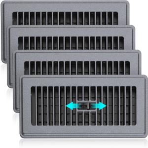 Floor Register 4x10-4 Pack Floor Vents Covers Heavy Duty Steel Walkable Floor Grates Vent Covers for Home Floor Intermediate Switch Design Adjustable Air Vent Covers for Sidewall and Floor, Gray