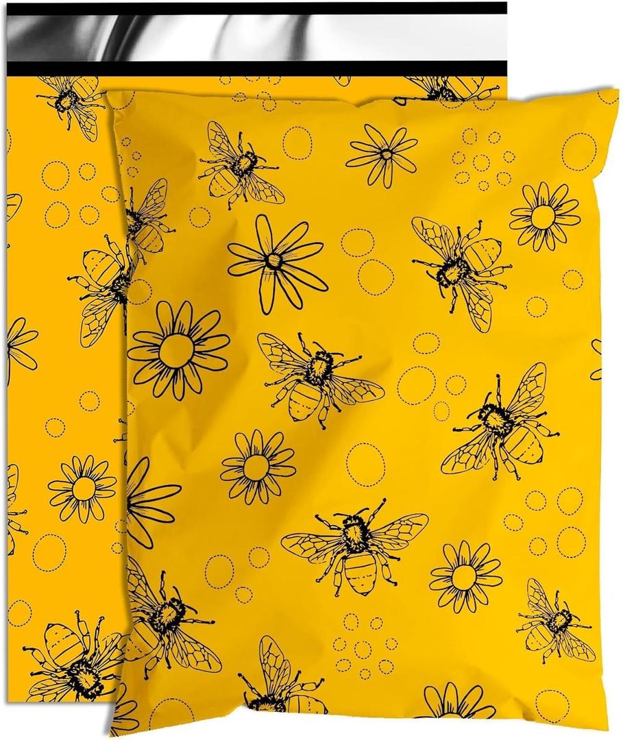 Bees Poly Mailer 14.5x19 Inch 50 Pcs, Waterproof Shipping Bags for Clothing, Tear-Resistant Mailier Bags, Strong Mailing Bags with Self-Seal