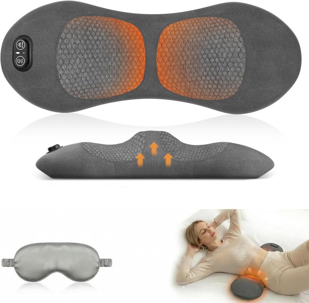 3-in-1 Lower Back Massager & Electric Lumbar Support Pillow, Heat Vibration Traction Triple Fusion for Back Pain Relief, Rechargeable Cordless Back Massager, Ergonomic Memory Foam for Bed, Office