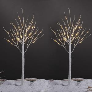 LIGHTSHARE 4 Feet 48L LED Birch Tree Lights, Pack of 2, Warm White, for Holiday Party and Christmas Decoration, Indoor and Outdoor Use