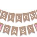 2 Pcs Welcome Baby Burlap Banner Pink Bow Baby Shower Decorations Gender Reveal Party Banner for Backdrop Photo Props Bow Theme Decor