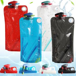 4 Pack Collapsible Water Bottle With Carabiner, 34 Ounce Foldable Water Bag with Leakproof Lid, Food-Grade Silicone Portable Water Bottle for Hiking, Sports, Camping, Biking, Traveling, BPA-Free