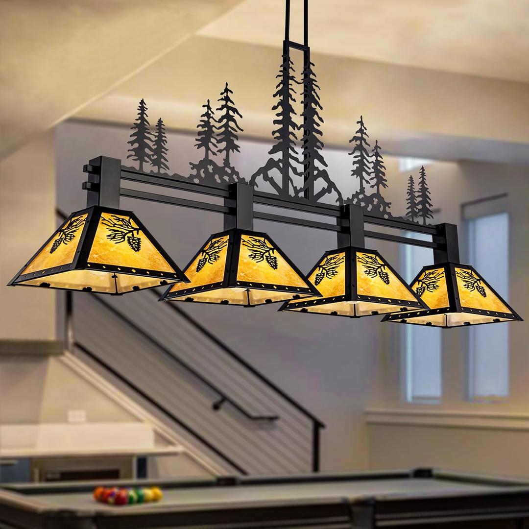 TOCHIC 64" Pool Table Light, 4 Lights Tiffany Billiard & Pool Table Lights, Farmhouse Chandelier for Dining Room Rustic Hanging Ceiling Light Fixture for 7 to 9 ft Tables Game Room Basement Bar